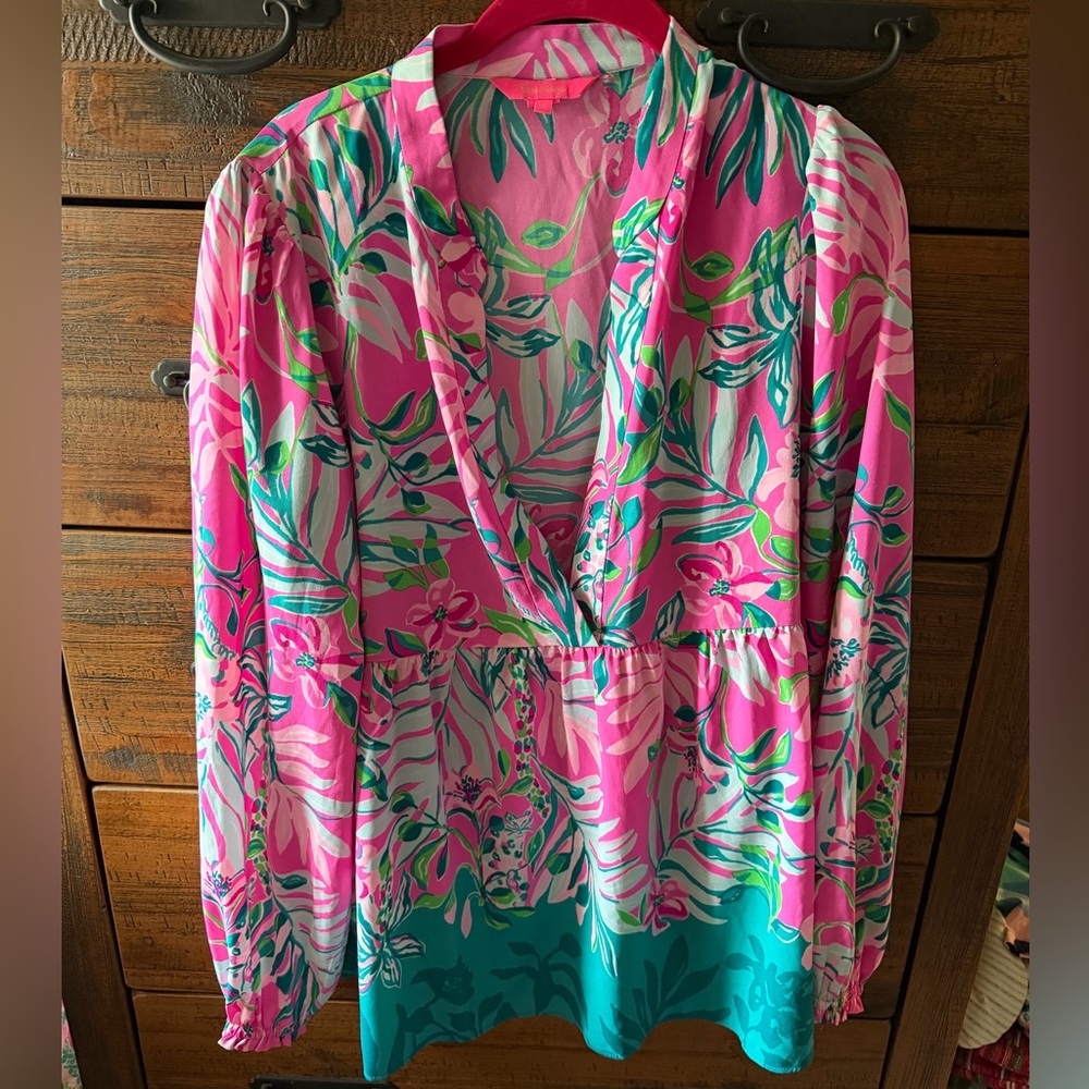 Lilly Pink and Green Floral Blouse